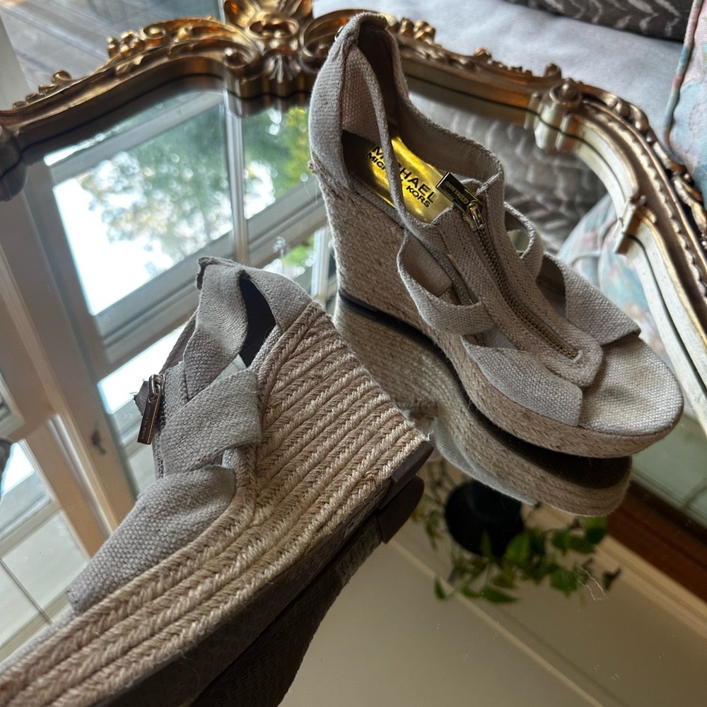 Michael Kors Canvas Zip Up Wedge Sandals